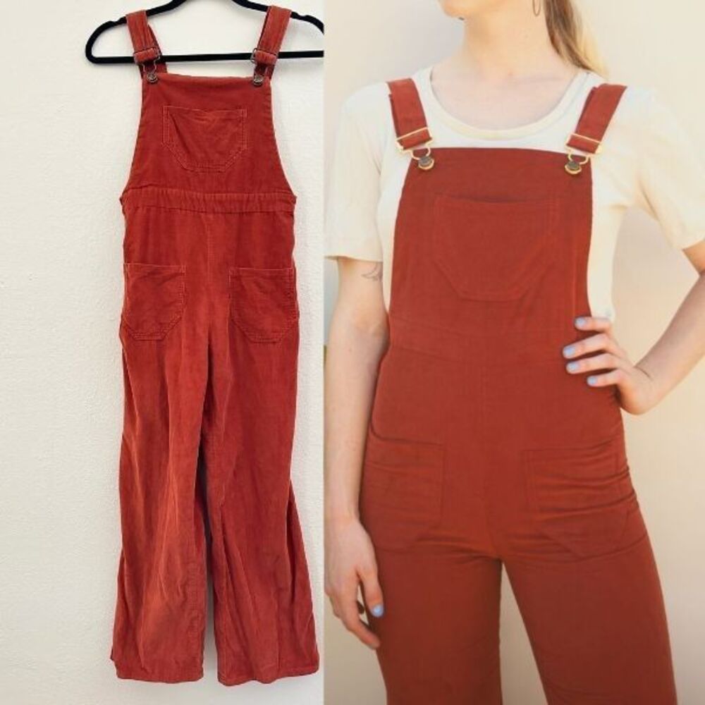 Rust Corduroy Overalls Jumpsuit - Women's